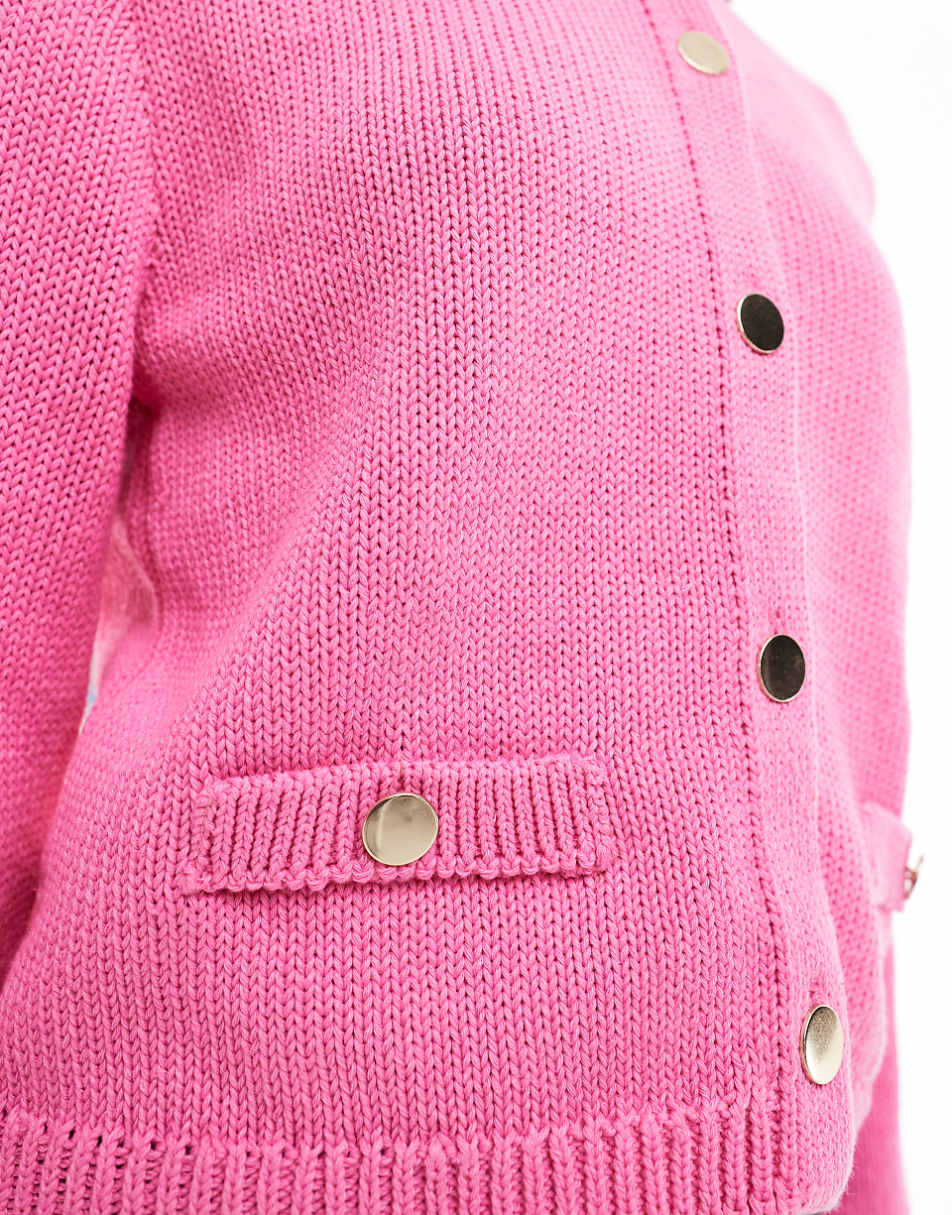 ASOS DESIGN crew neck cardigan with pocket detail in pink