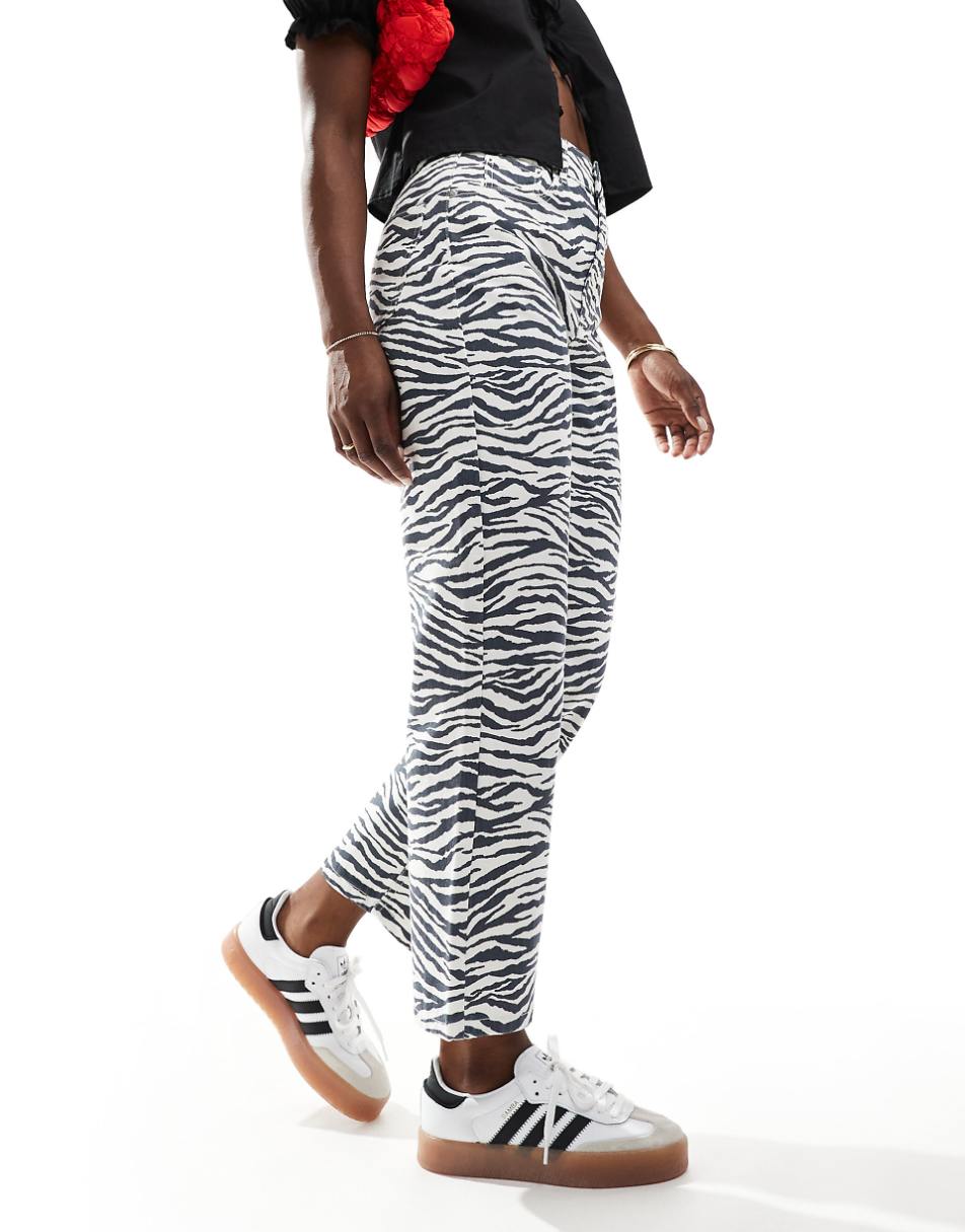 ASOS DESIGN cropped mid rise straight jeans in zebra print