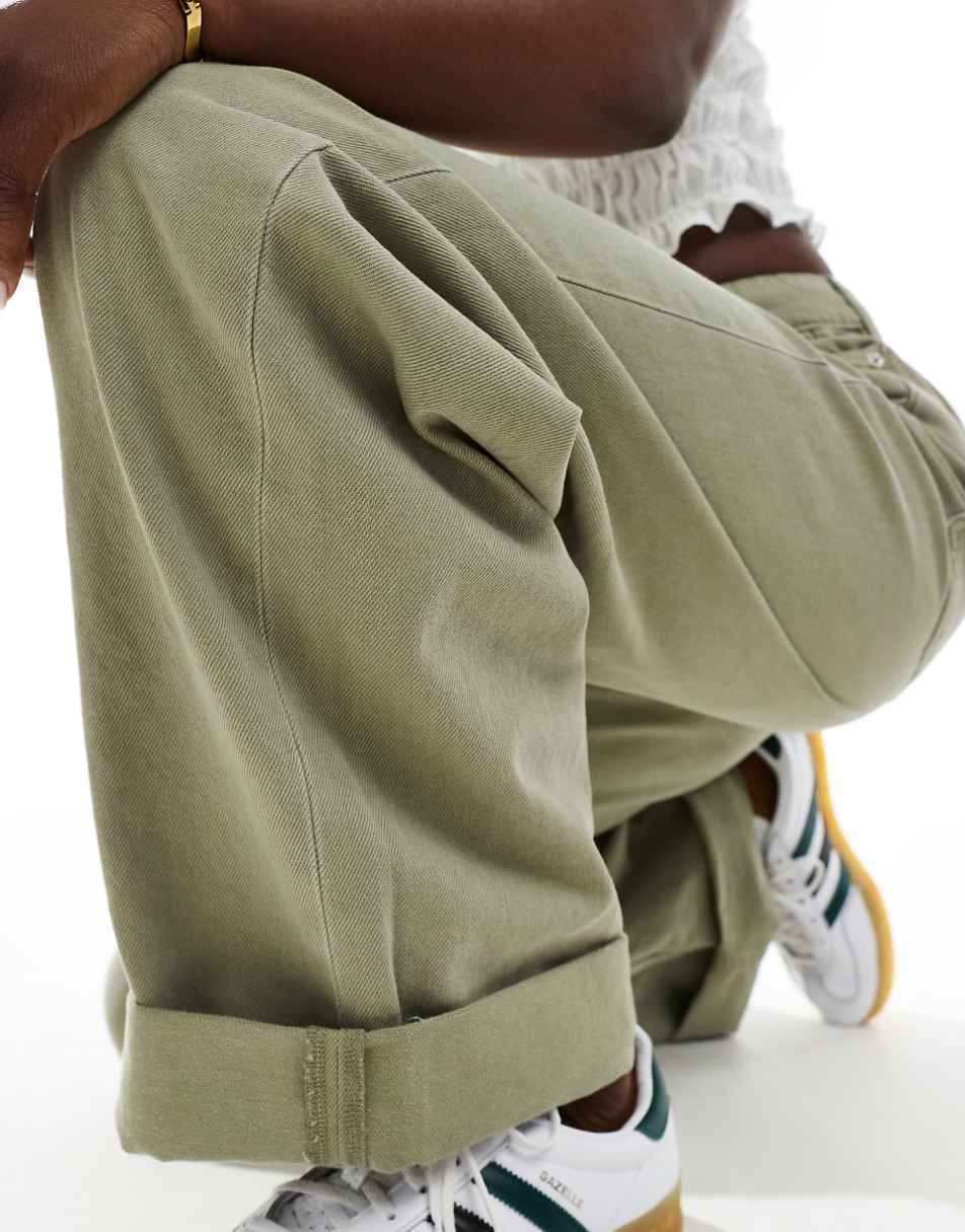 ASOS DESIGN loose jeans with deep turn up cuff in sage