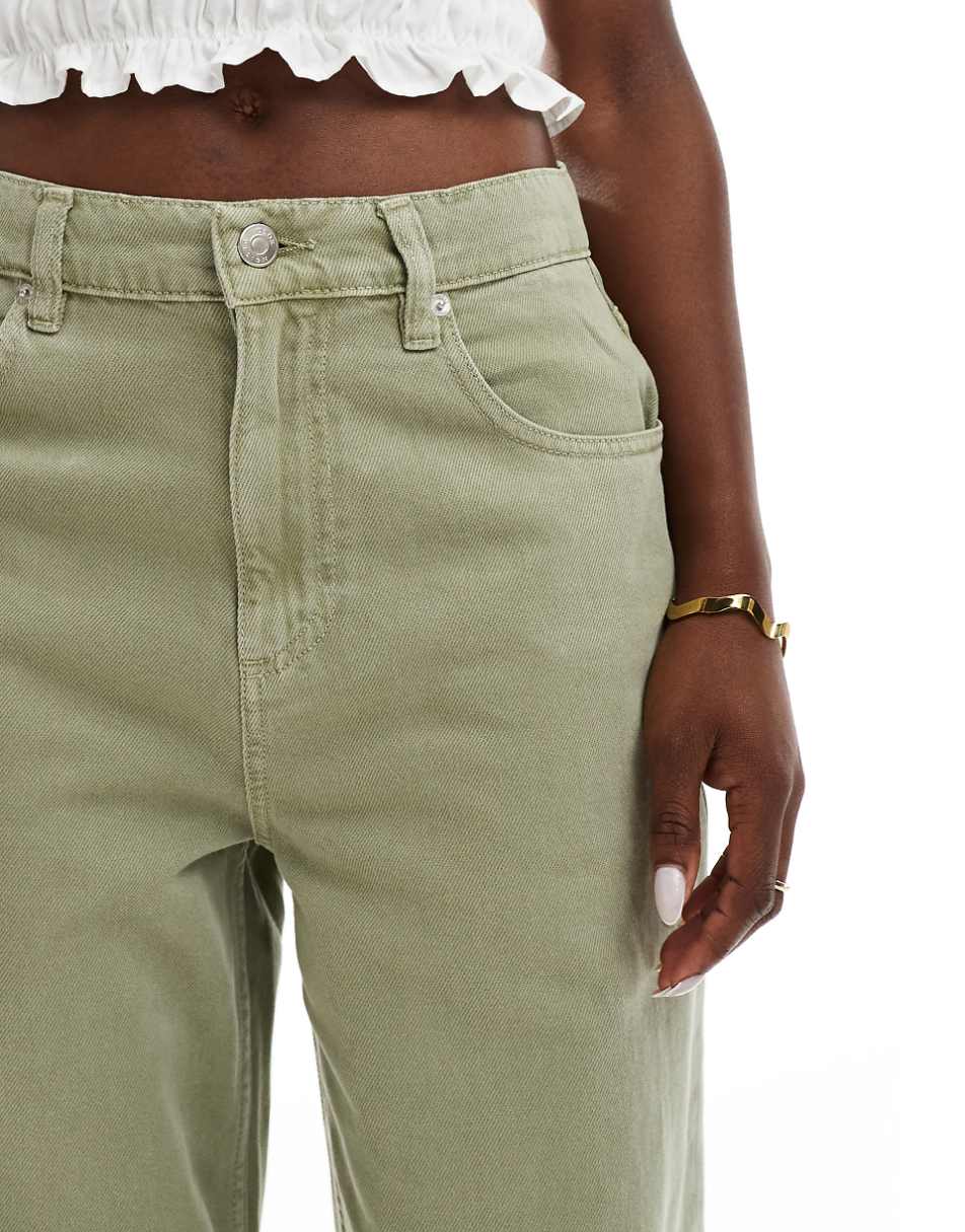 ASOS DESIGN loose jeans with deep turn up cuff in sage