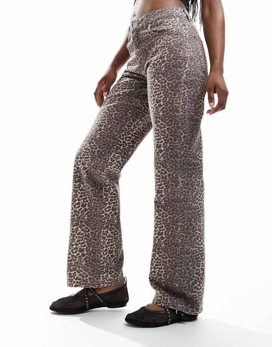 Pull&Bear wide leg jeans in brown leopard print