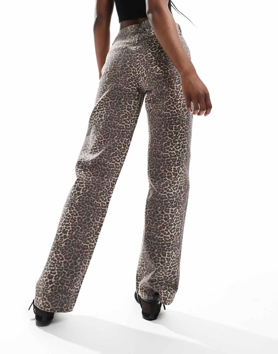 Pull&Bear wide leg jeans in brown leopard print