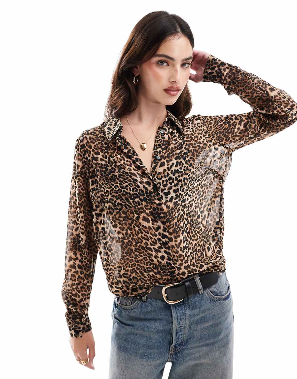 ASOS DESIGN long sleeve soft shirt in animal print