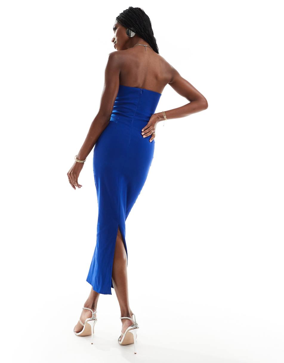 Vesper bandeau bow detail bodycon midi dress in cobalt