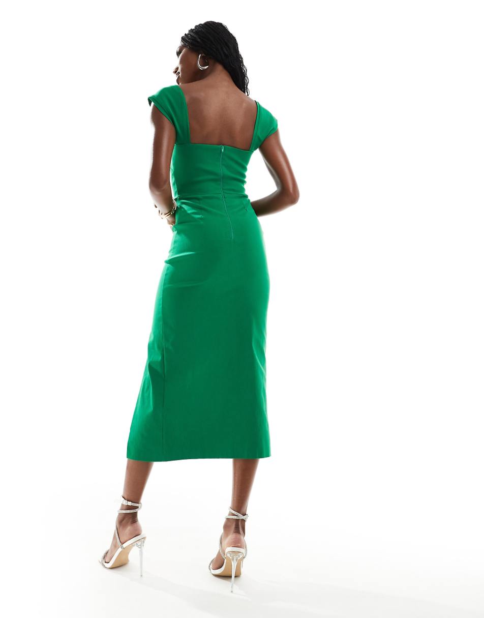 Vesper bardot midi dress with thigh split in emerald