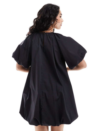 ASOS DESIGN puffball smock mini dress in black