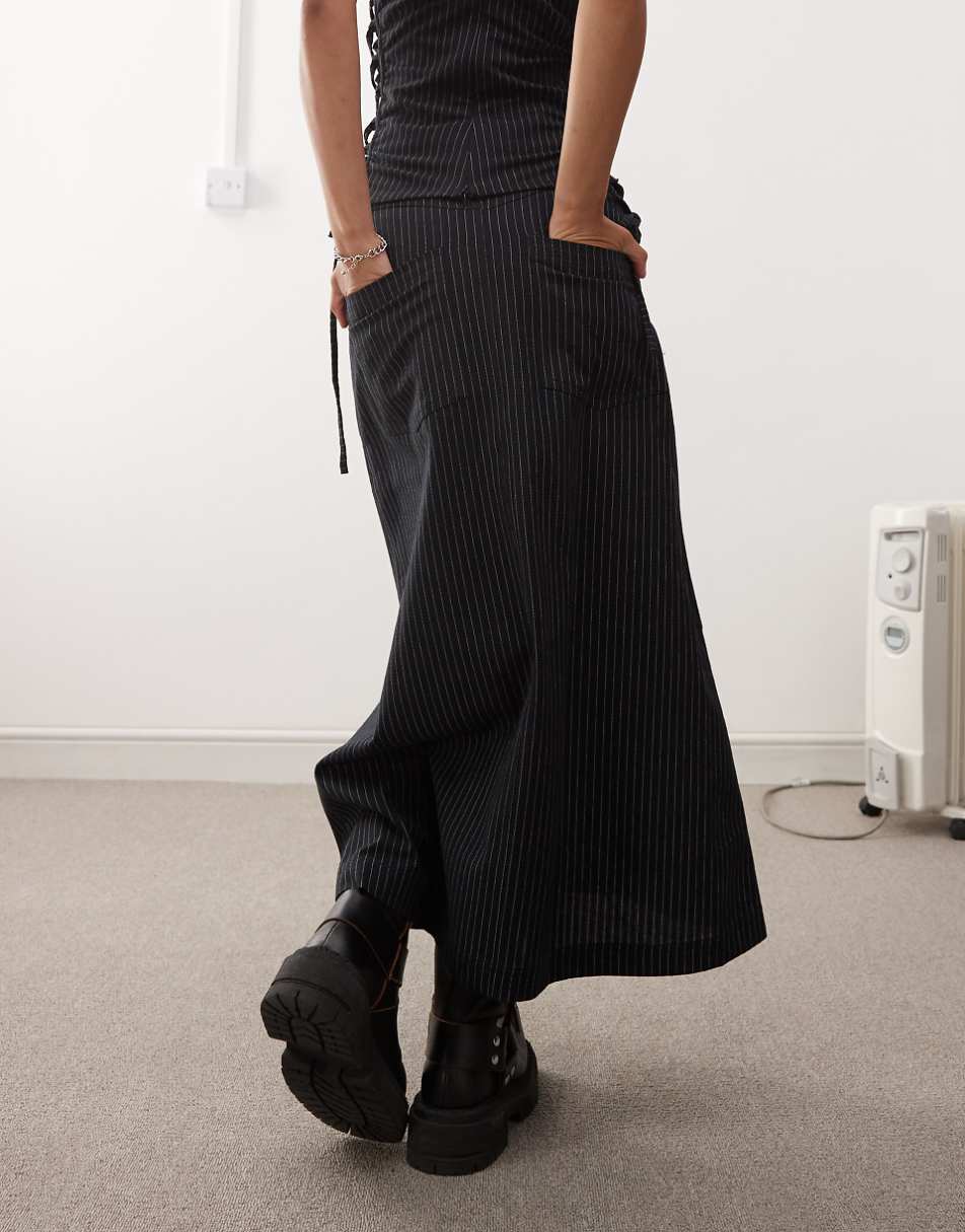 COLLUSION casual utility maxi skirt in black pinstripe - part of a set
