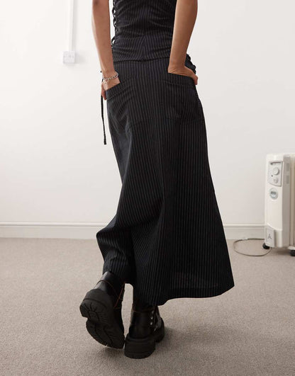 COLLUSION casual utility maxi skirt in black pinstripe - part of a set