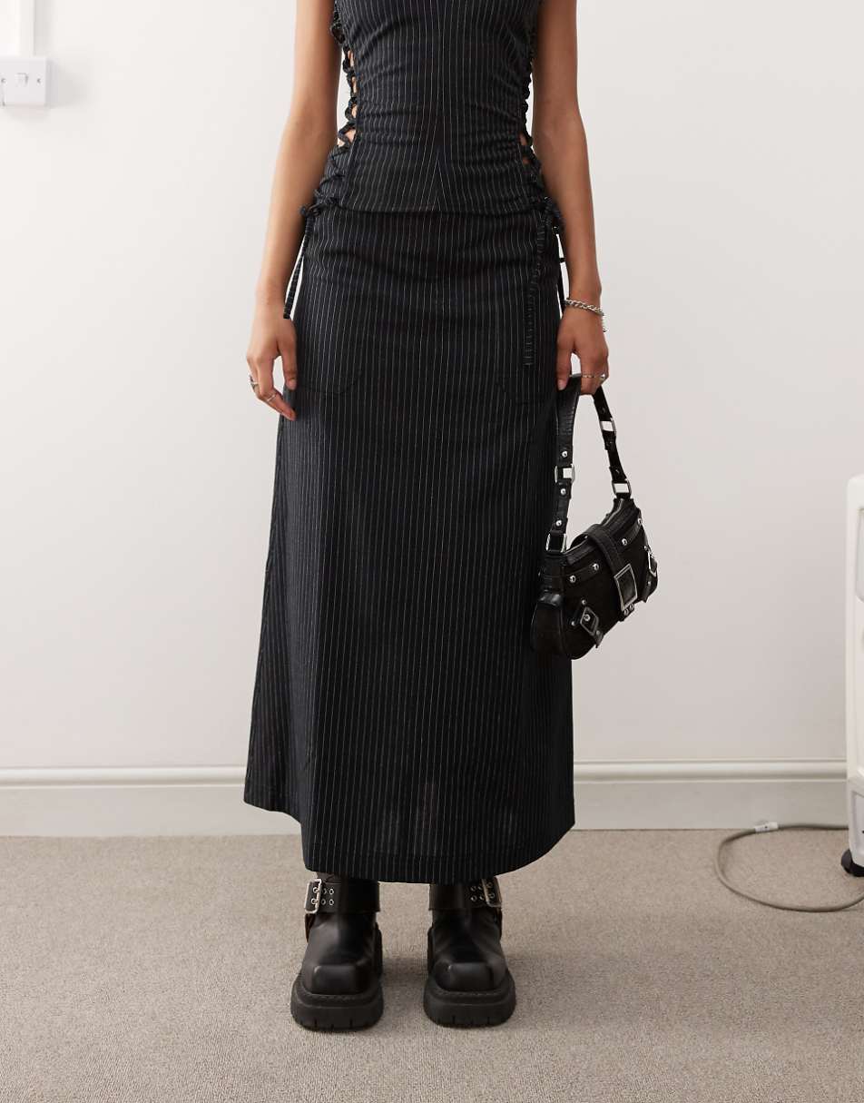 COLLUSION casual utility maxi skirt in black pinstripe - part of a set