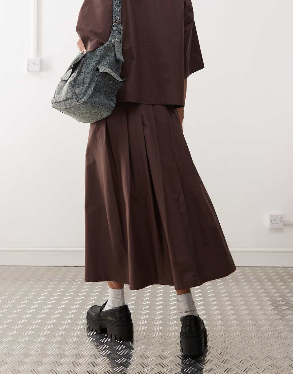 COLLUSION cotton midi wrap kilt in chocolate - part of a set