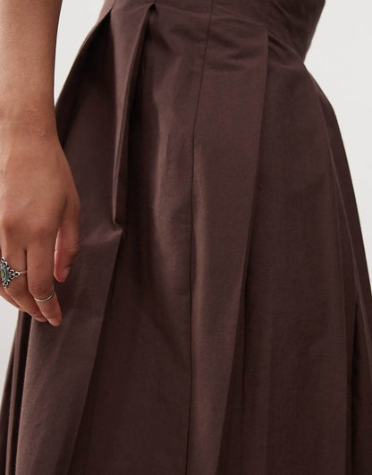 COLLUSION cotton midi wrap kilt in chocolate - part of a set