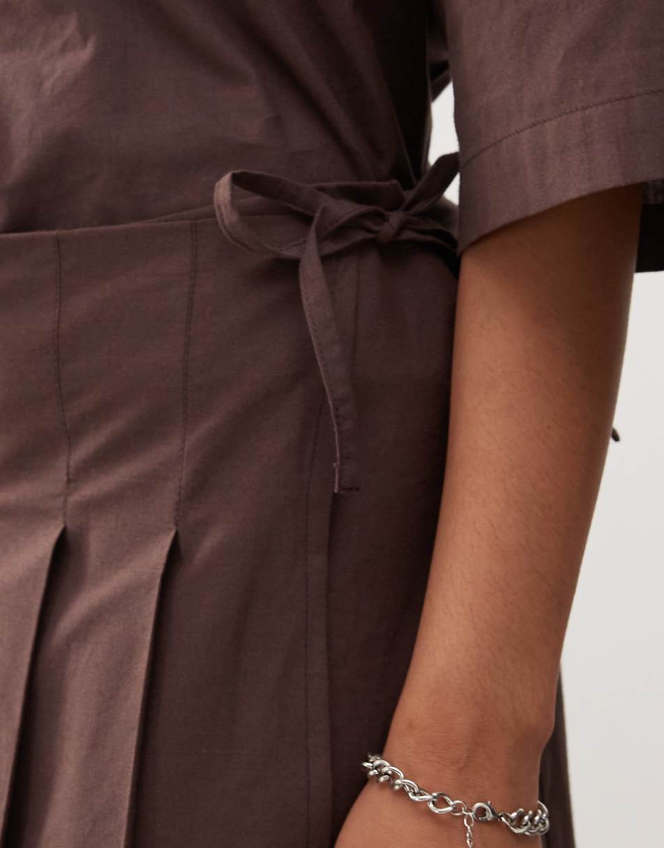 COLLUSION cotton midi wrap kilt in chocolate - part of a set