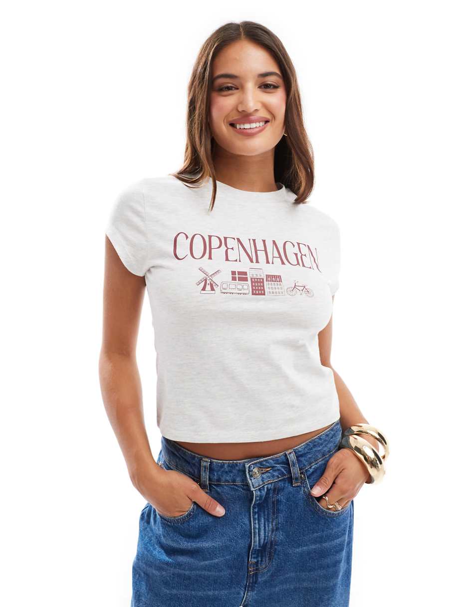 ASOS DESIGN baby tee with copenhagen graphic in ice heather