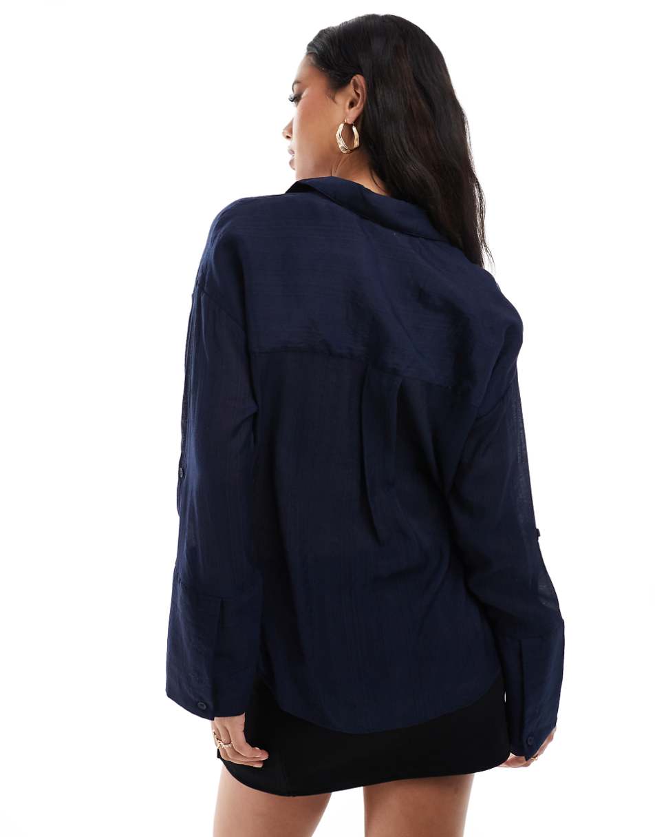 Style Cheat sheer shirt in navy blue