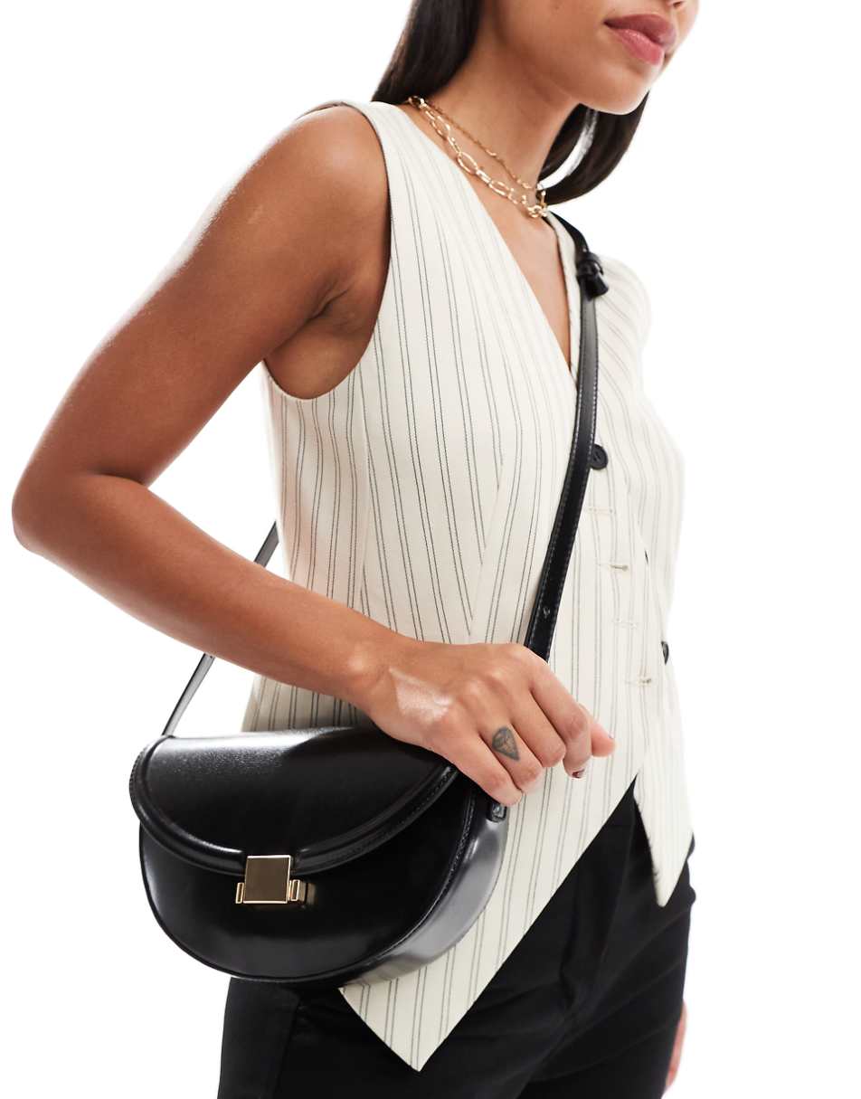 ASOS DESIGN shoulder and crossbody bag with hardware closure in black