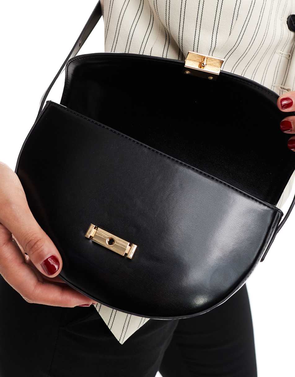 ASOS DESIGN shoulder and crossbody bag with hardware closure in black
