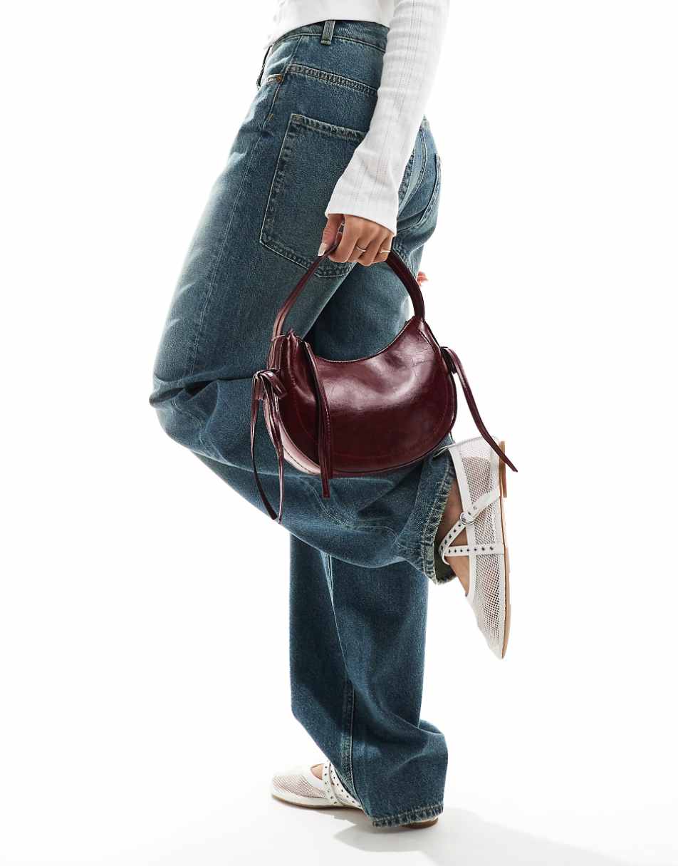 ASOS DESIGN half moon shoulder bag with side bow detail in burgundy