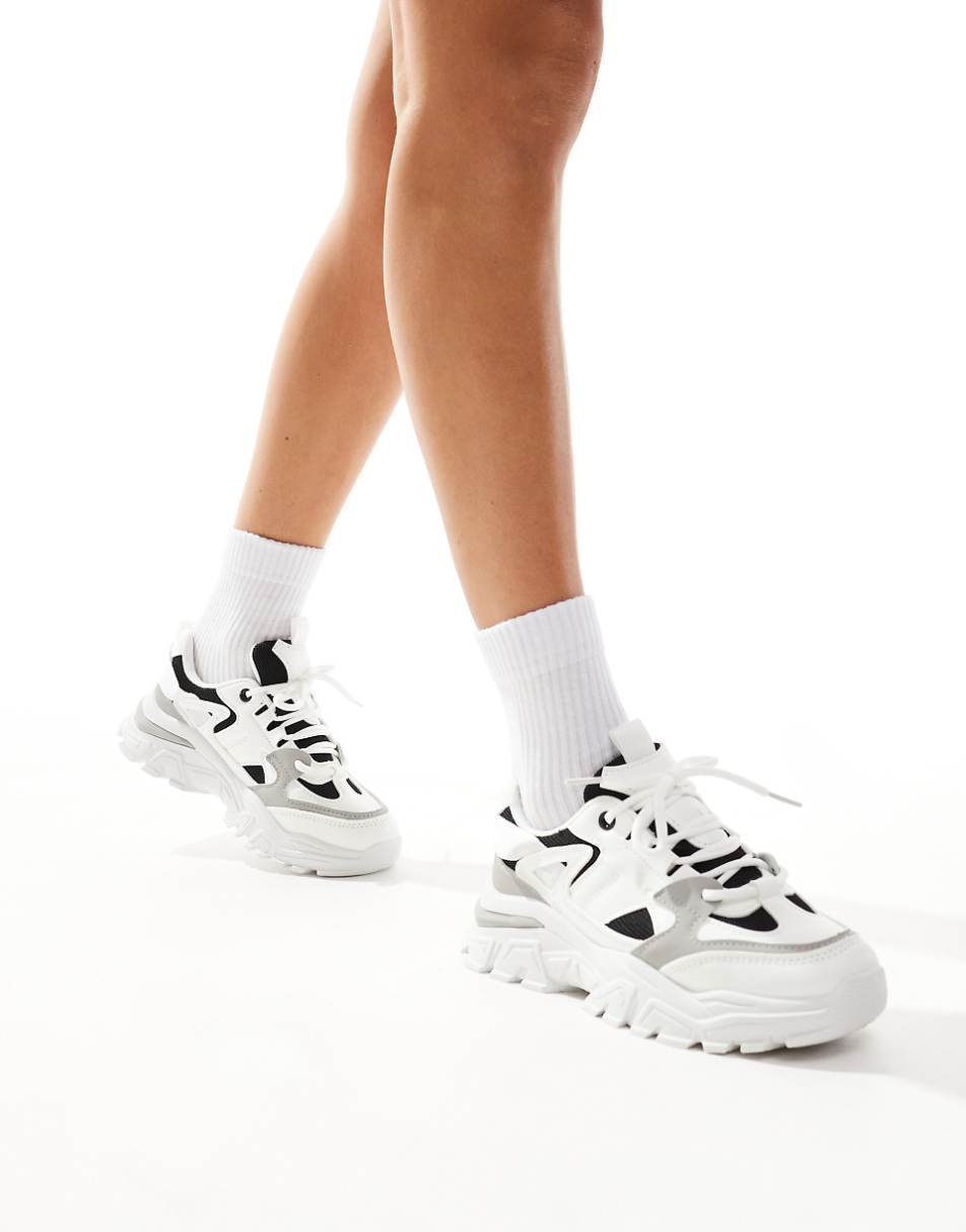 SEQWL chunky sneakers in silver with black details