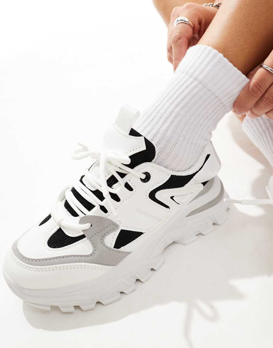 SEQWL chunky sneakers in silver with black details