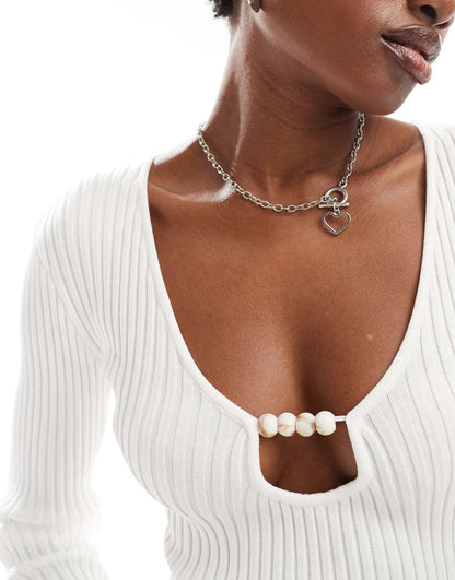 Glamorous keyhole detail knit midi sweater dress in off-white
