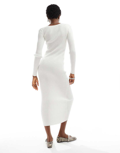 Glamorous keyhole detail knit midi sweater dress in off-white