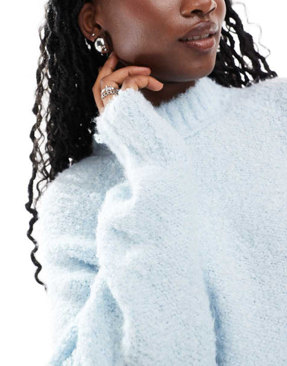 Glamorous chunky boxy crop knit sweater in baby blue