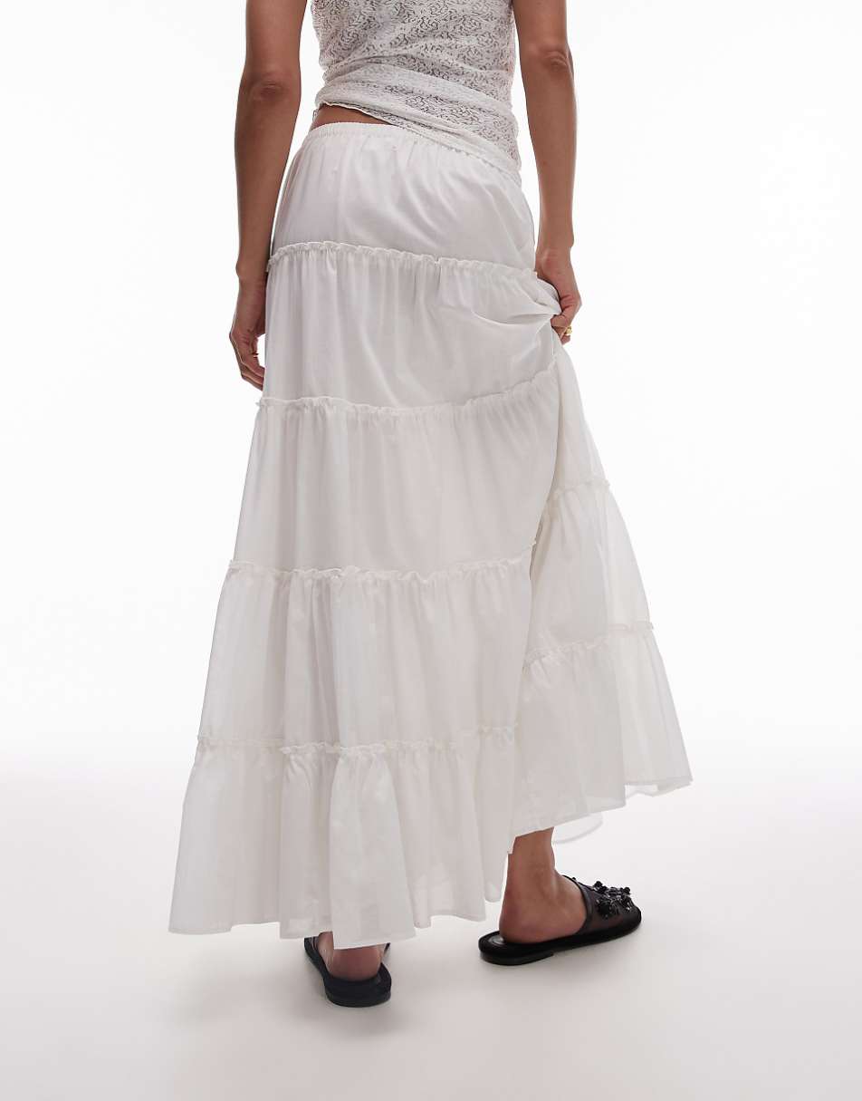 Topshop tiered western full maxi skirt in ivory