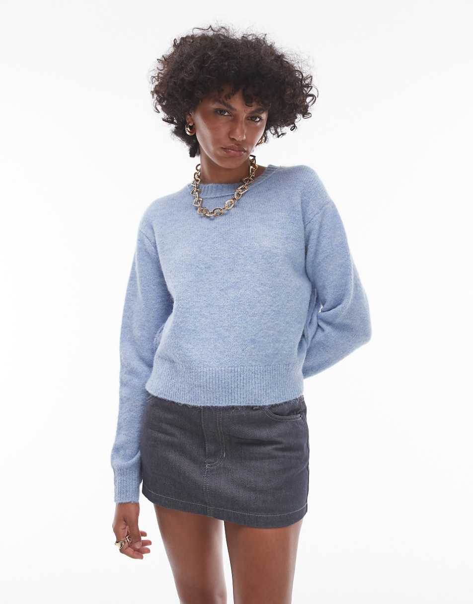 Topshop knit crew with raglan and exposed seam sweater in light blue