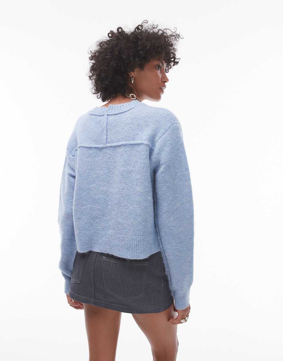 Topshop knit crew with raglan and exposed seam sweater in light blue