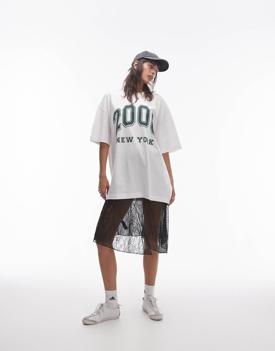 Topshop premium graphic 2000 New York oversize tee in white