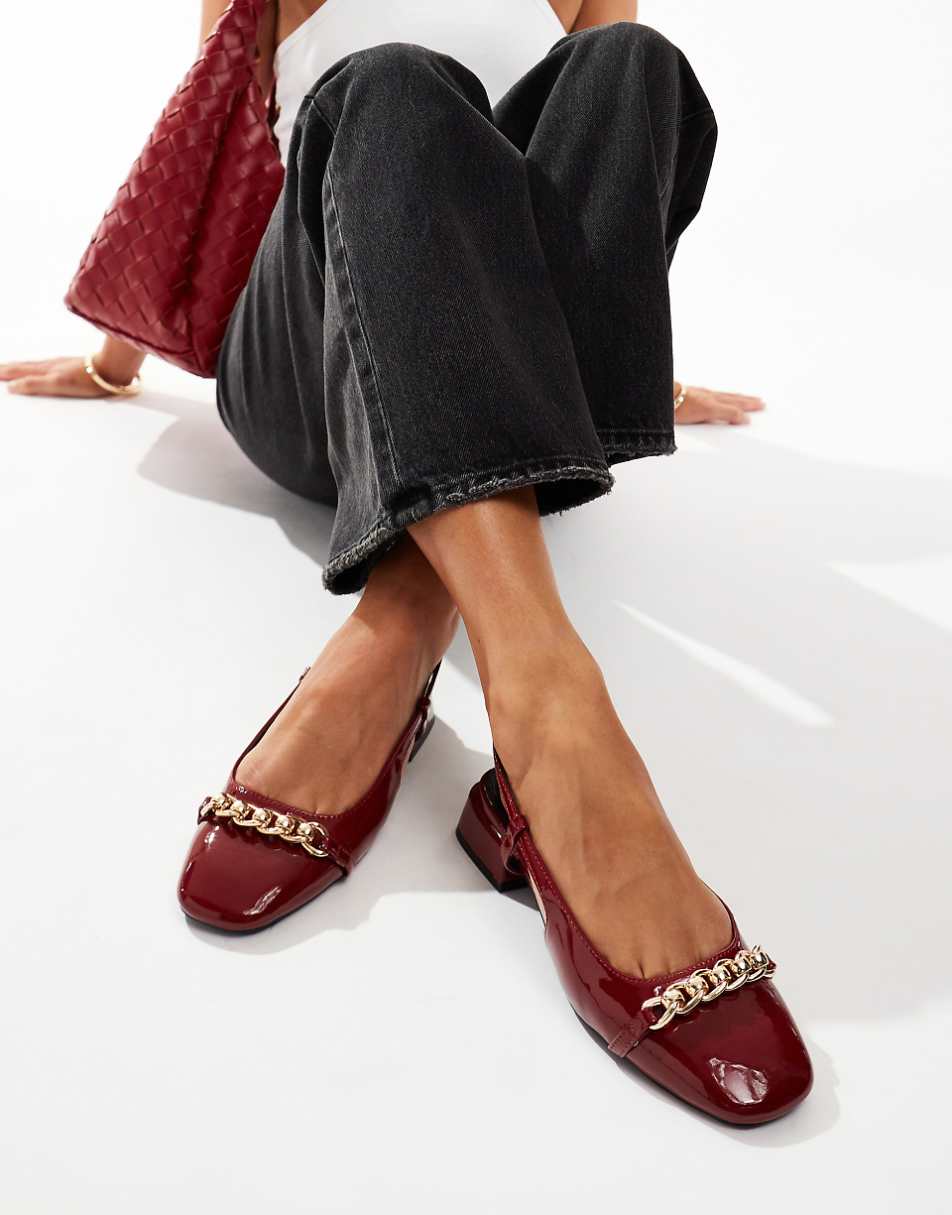 ASOS DESIGN Lion slingback ballet shoes in burgundy