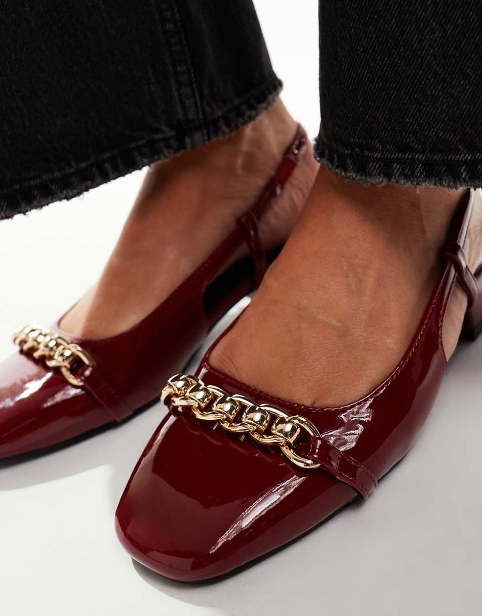 ASOS DESIGN Lion slingback ballet shoes in burgundy