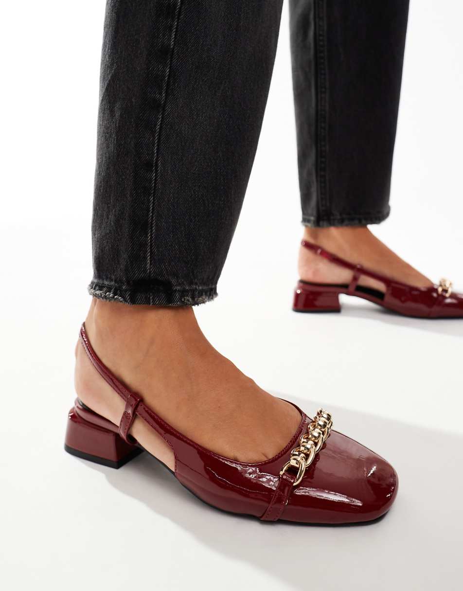 ASOS DESIGN Lion slingback ballet shoes in burgundy