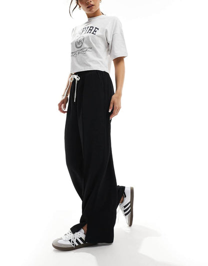 ASOS DESIGN wide leg pull on pants with contrast tie detail