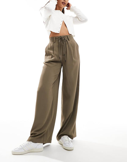 ASOS DESIGN tie waist pants in khaki
