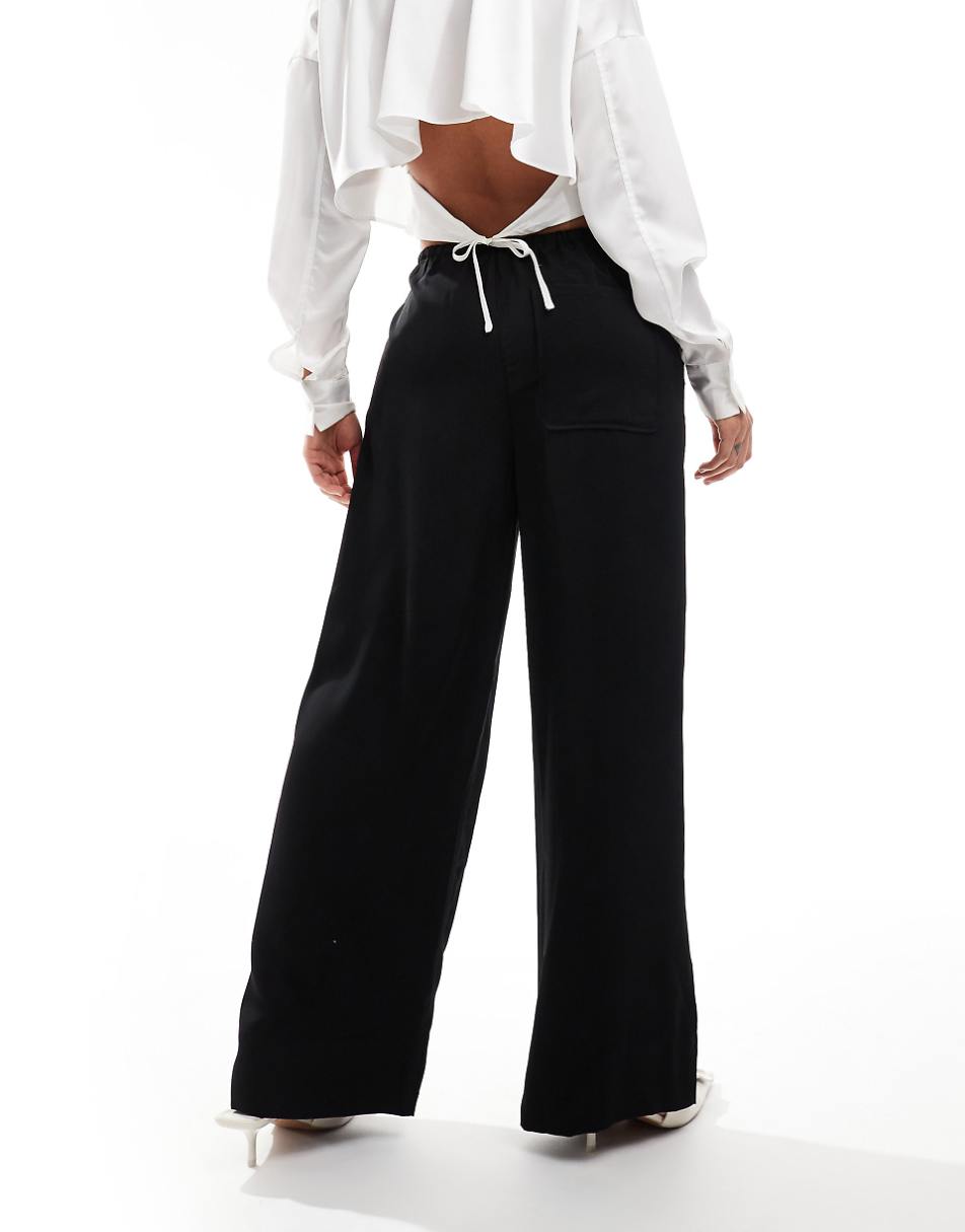 ASOS DESIGN satin pull on pants in black