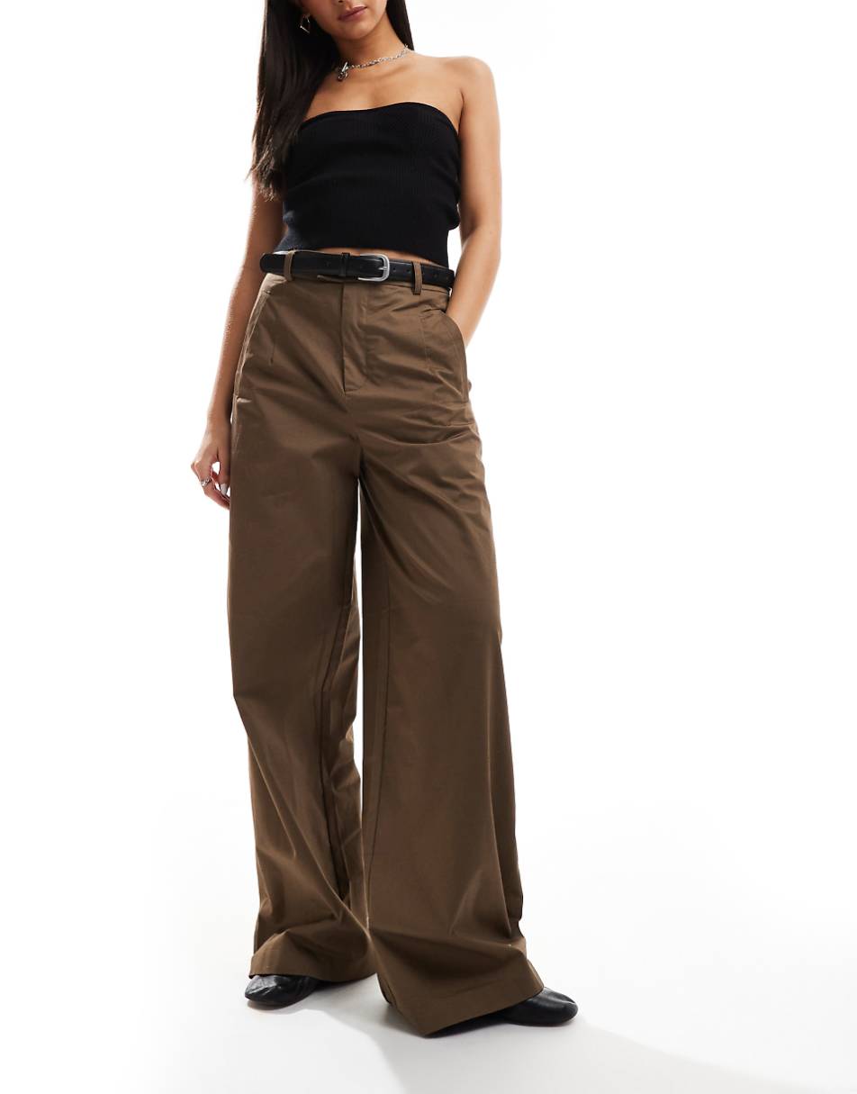 ASOS DESIGN belted wide leg pants in tan