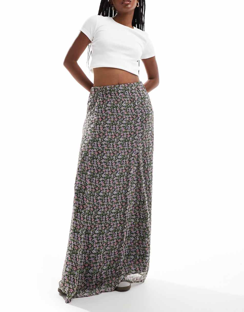 Vero Moda maxi skirt in black ditsy floral print