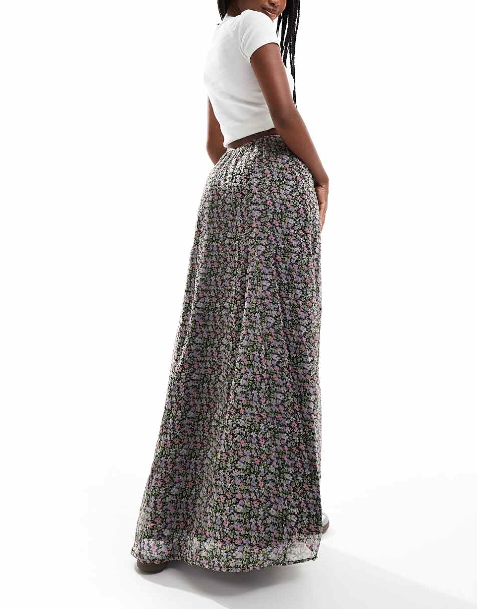 Vero Moda maxi skirt in black ditsy floral print