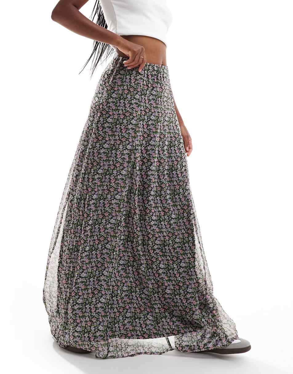 Vero Moda maxi skirt in black ditsy floral print