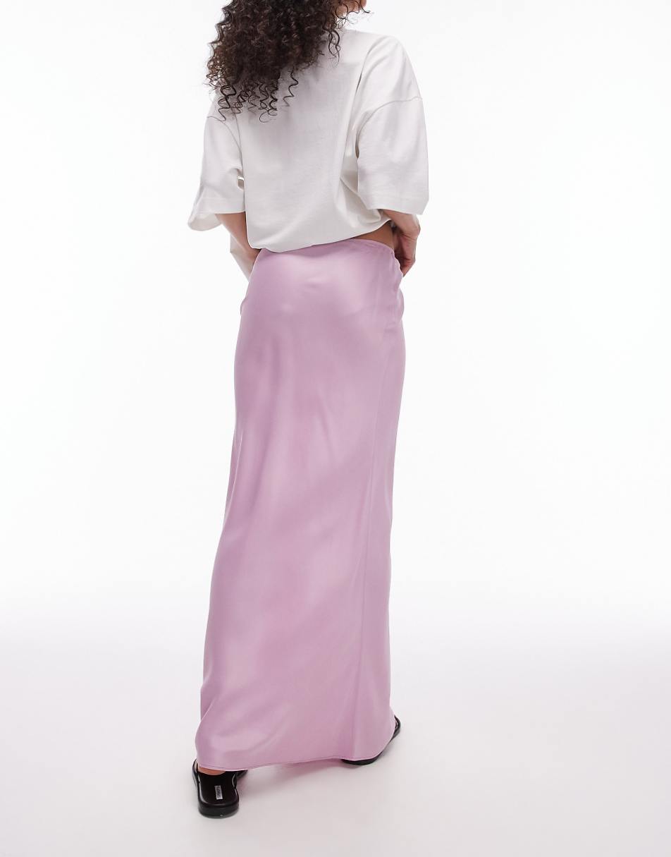 Topshop satin bias maxi skirt in pink