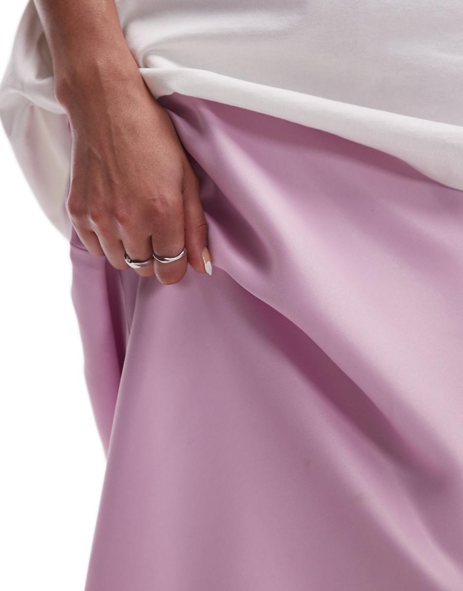 Topshop satin bias maxi skirt in pink