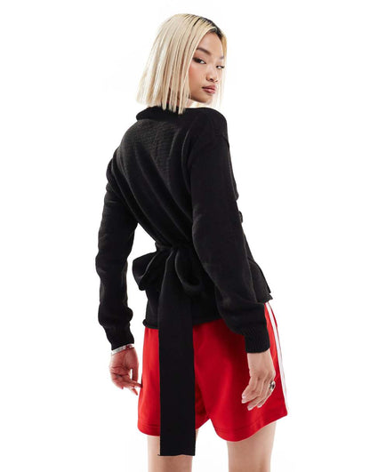 Glamorous wrap front sweater in black knit