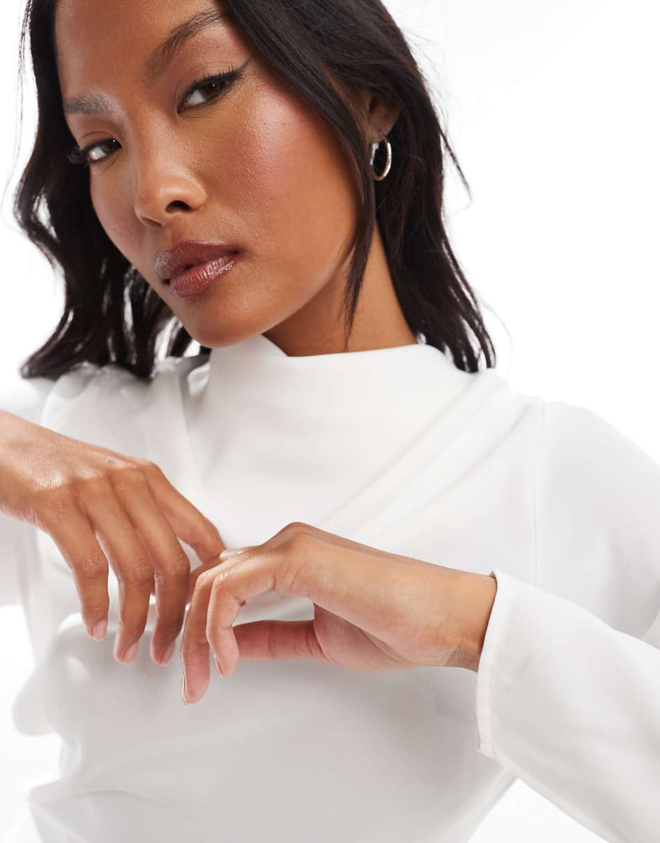 ASOS DESIGN Petite long sleeve cowl neck blouse in ivory