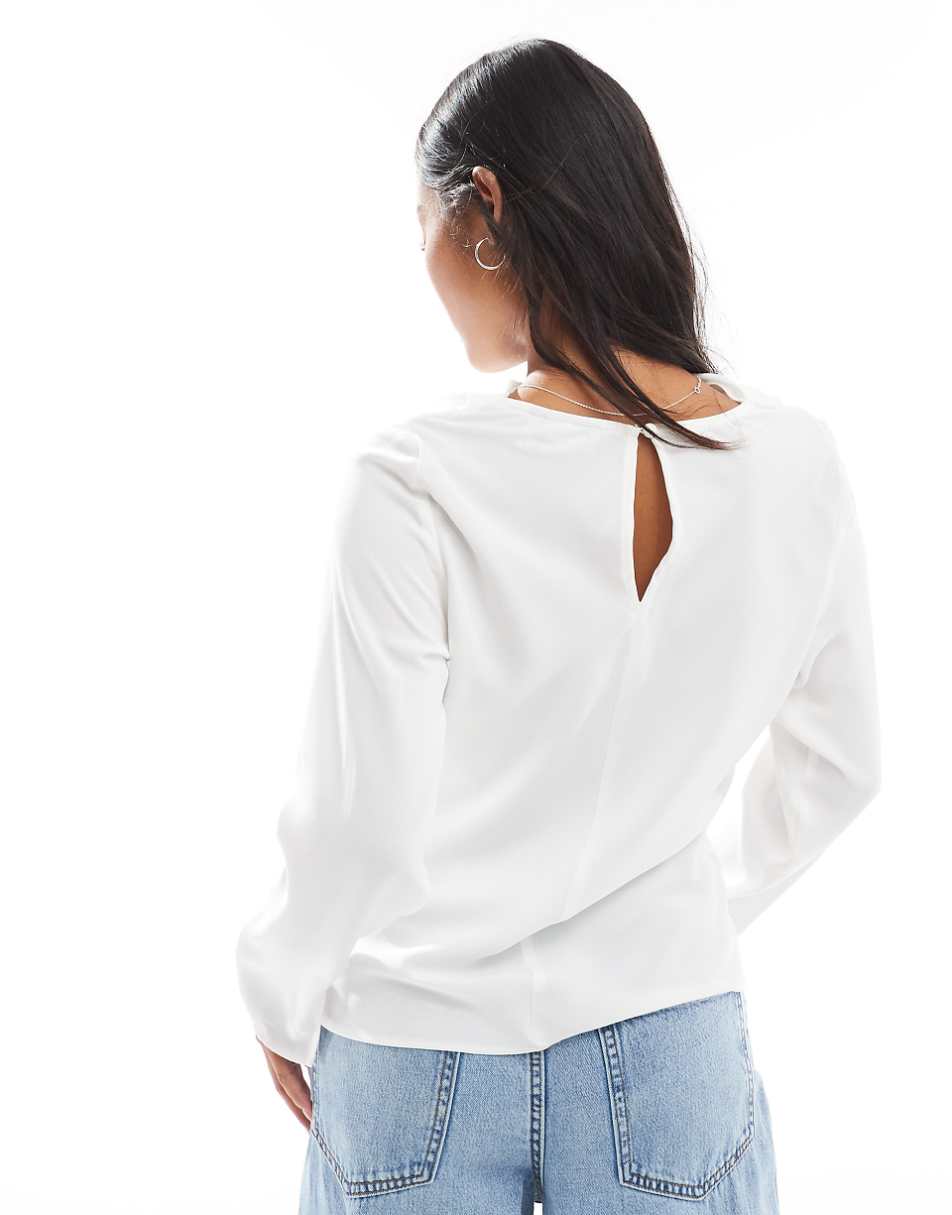 ASOS DESIGN Petite long sleeve cowl neck blouse in ivory