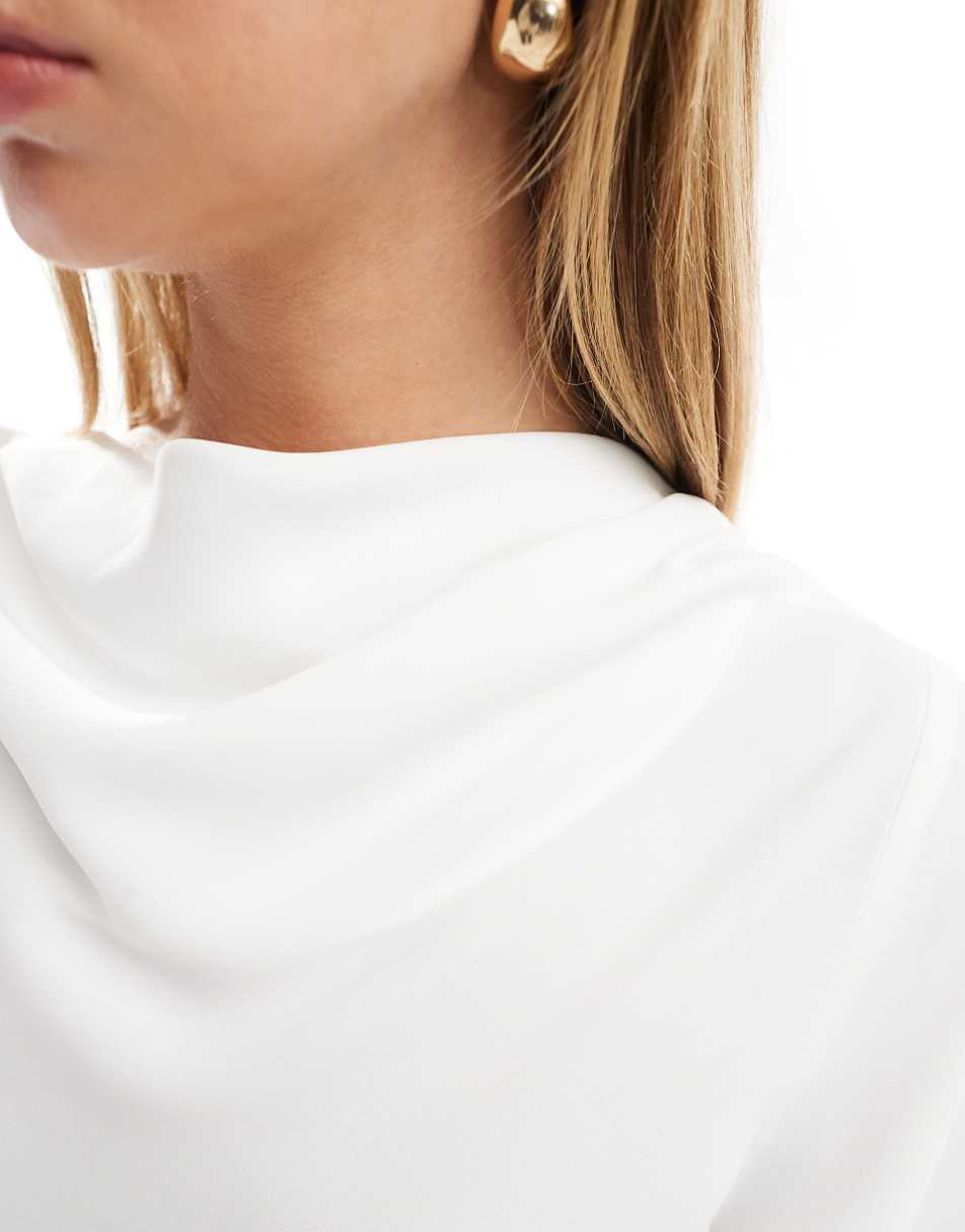 ASOS DESIGN long sleeve cowl blouse in ivory