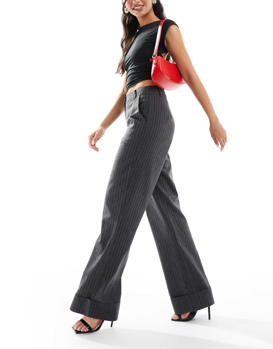 Kaiia flared pants in gray pinstripe