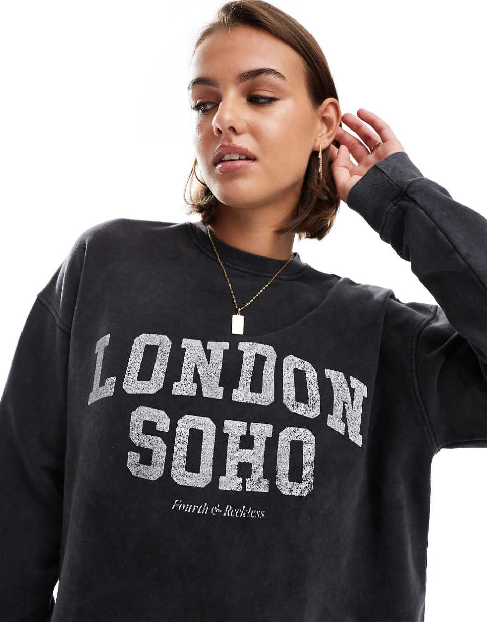 4th & Reckless London Soho embroidered sweatshirt in acid wash