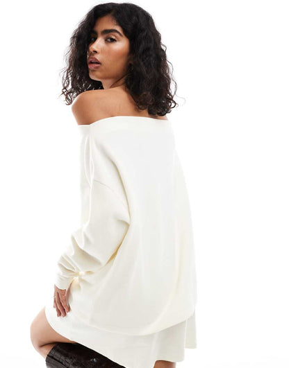 ASOS DESIGN supersoft slouchy one shoulder sweater in white