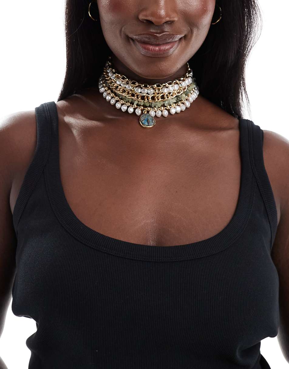 ASOS DESIGN Curve Limited Edition choker necklace with mixed pearl and semi precious stone